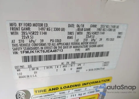 2018 Ford Expedition Max Limited z USA, uszkodzony, nr VIN 1FMJK1KT6JEA48713